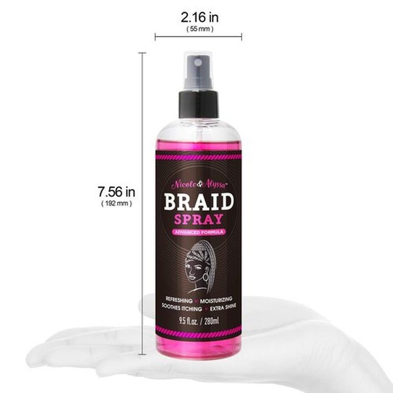 Nicole & Alyssa - Braid Spray 9.5oz - for BOHO Braids, Twists, Locs, Box Braids, Knotless Braids, Cornrows - Braid Sheen, Refreshing, Moisturizing, Detangling, Extra Shine