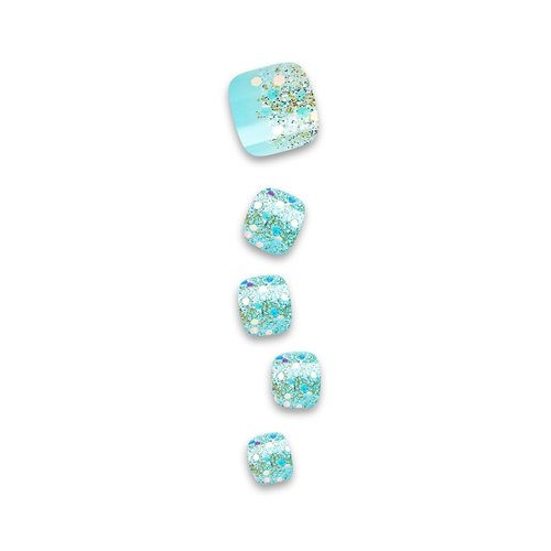 KISS imPRESS No Glue Pedi Press-On Nails, Design, 'Last Flowers', Medium Blue, Short Size, Squoval Shape, Includes 24 Nails, Prep Pad, Instructions Sheet, 1 Manicure Stick, 1 Mini File
