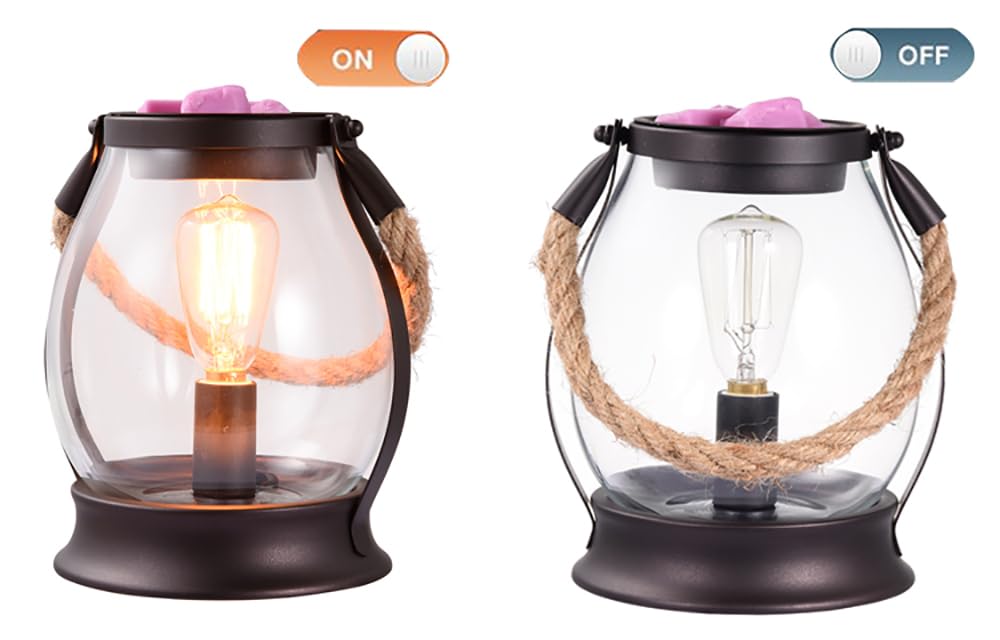 ORJG Electric Wax Melt Warmer, Farmhouse Wax Warmer with Twine Handle & Edison Bulb, Flameless Oil Burner for Scented Wax, Retro Decor Night Light for Home – Ideal Gift for Women Family