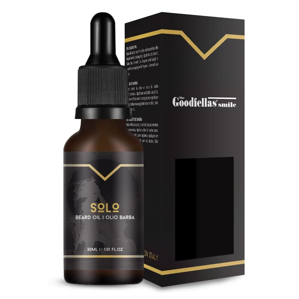 The Goodfellas' smile SOLO Beard Oil – Premium Conditioning Oil with Sweet Orange, Peach, Amber & Sandalwood Scent – Nourishing Natural Oils for Beard Growth & Softness – Made in Italy