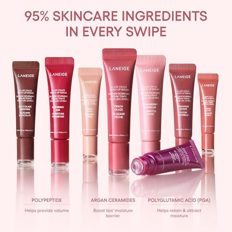 LANEIGE Glaze Craze Donut Delight Lip Serum Duo | Laneige Hydrating Tinted Lip Serums & Donut Keychain | K-Beauty Set for Glossy, Plump Lips