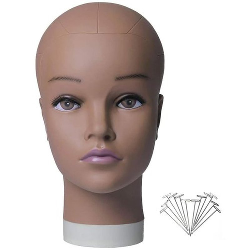 HAIRWAY Mannequin Head Female Mannequin Head Stand Cosmetology Mannequin Head for Wigs Manikin Doll Mannequin Head for Wigs Making and Display with Free T-pins (Brown, 21.5inch)