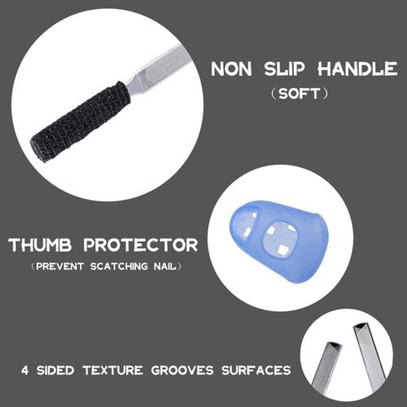 IDOU 2-Piece Stainless Steel Toenail File for Thick Nails | 4-Sided Design with Non-Slip Grip & Thumb Protector | 7" Durable Metal Nail File for for All, Elderly & Dogs