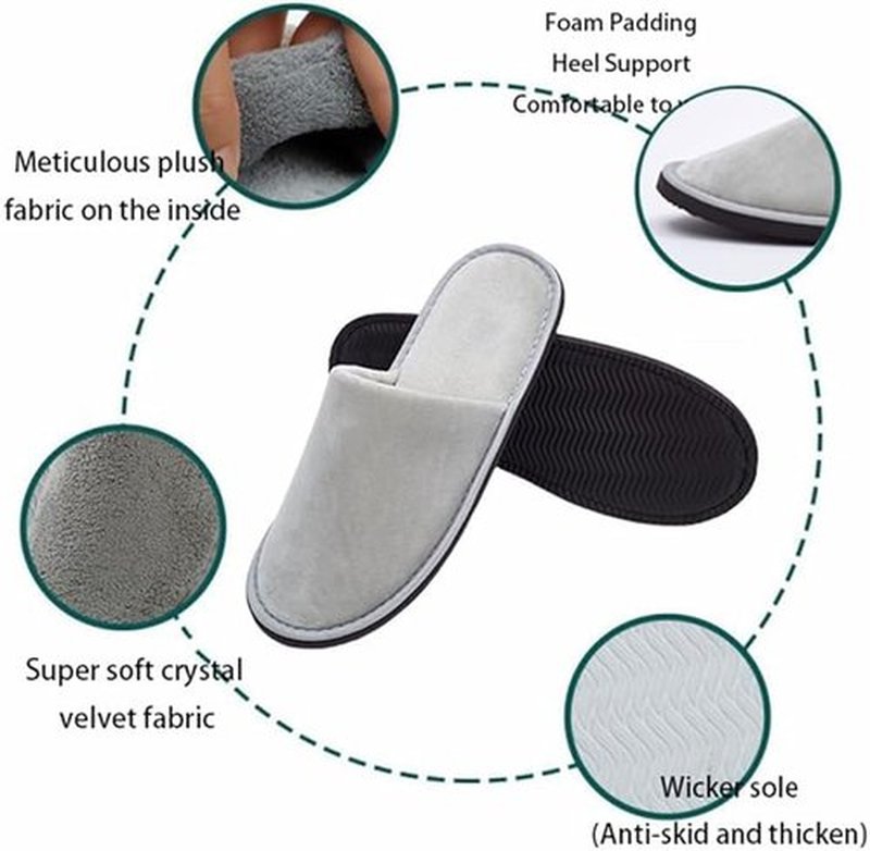 6 Pairs Premium Spa Slippers - Super Soft Non-Slip Guest Slippers, Washable Reusable Indoor House Slippers for Women Men, Hotel, Bridal (3gray and 3beige)