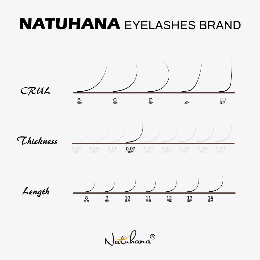NATUHANA Classic Volume Lash Extensions 0.07 D Curl 8-14mm Mix Tray Brown