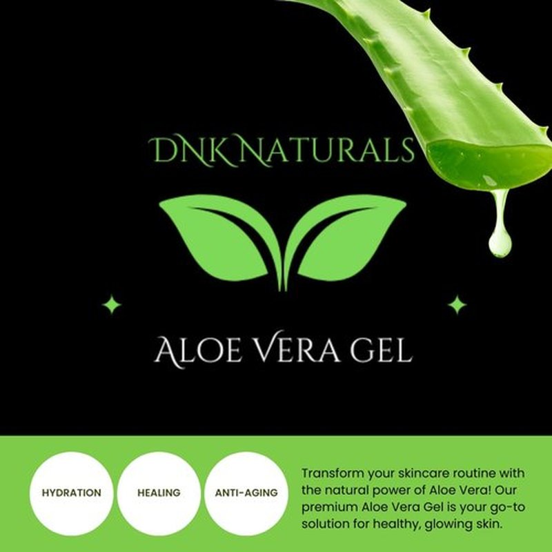 DNK Naturals Aloe Vera Gel made from fresh 100% Pure Aloe - Sunburn Relief - Calms Irritated Skin - Daily Moisturizer - With Niacinamide - For Face, Body, and Hair - Vegan, No Fragrance - 200ml
