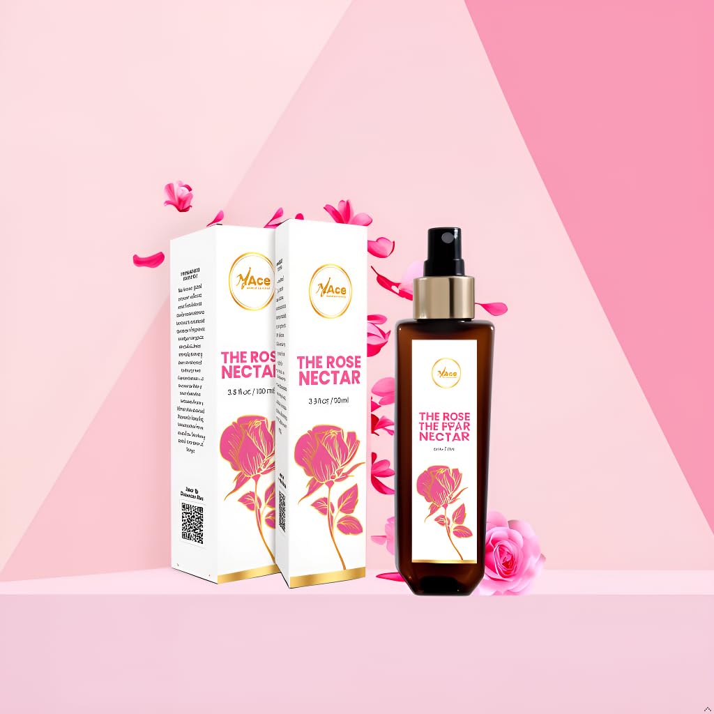 My Ace Rose Nectar Face Mist - Hydrating Facial Toner & Rose Water Spray with Niacinamide & Licorice - 100% Pure, Natural, Organic, Alcohol-Free for Soothing, Refreshing, Brightening Skin - 3.38 fl oz