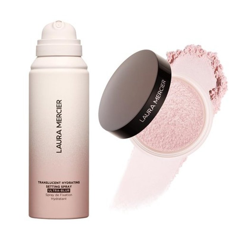 Laura Mercier Brightening Under-Eye Setting Powder & Hydrating Ultra-Blur Spray Bundle | 24HR Shine Control