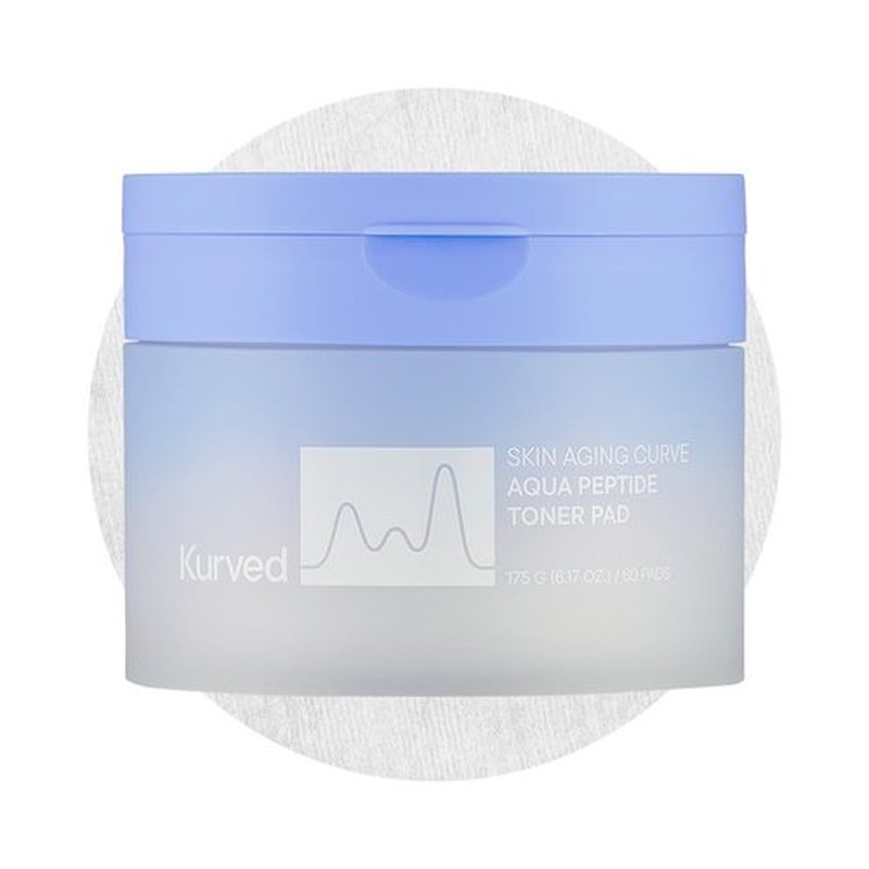 Kurved Skin Aging Curve Aqua Peptide Toner Pad, 60 Sheets (6.17 fl oz) | PHA & Niacinamide Gentle Exfoliation | Hydrating Korean Toner Pads | Cooling, Sensitive Skin-Friendly, Lyocell Dual-Sided
