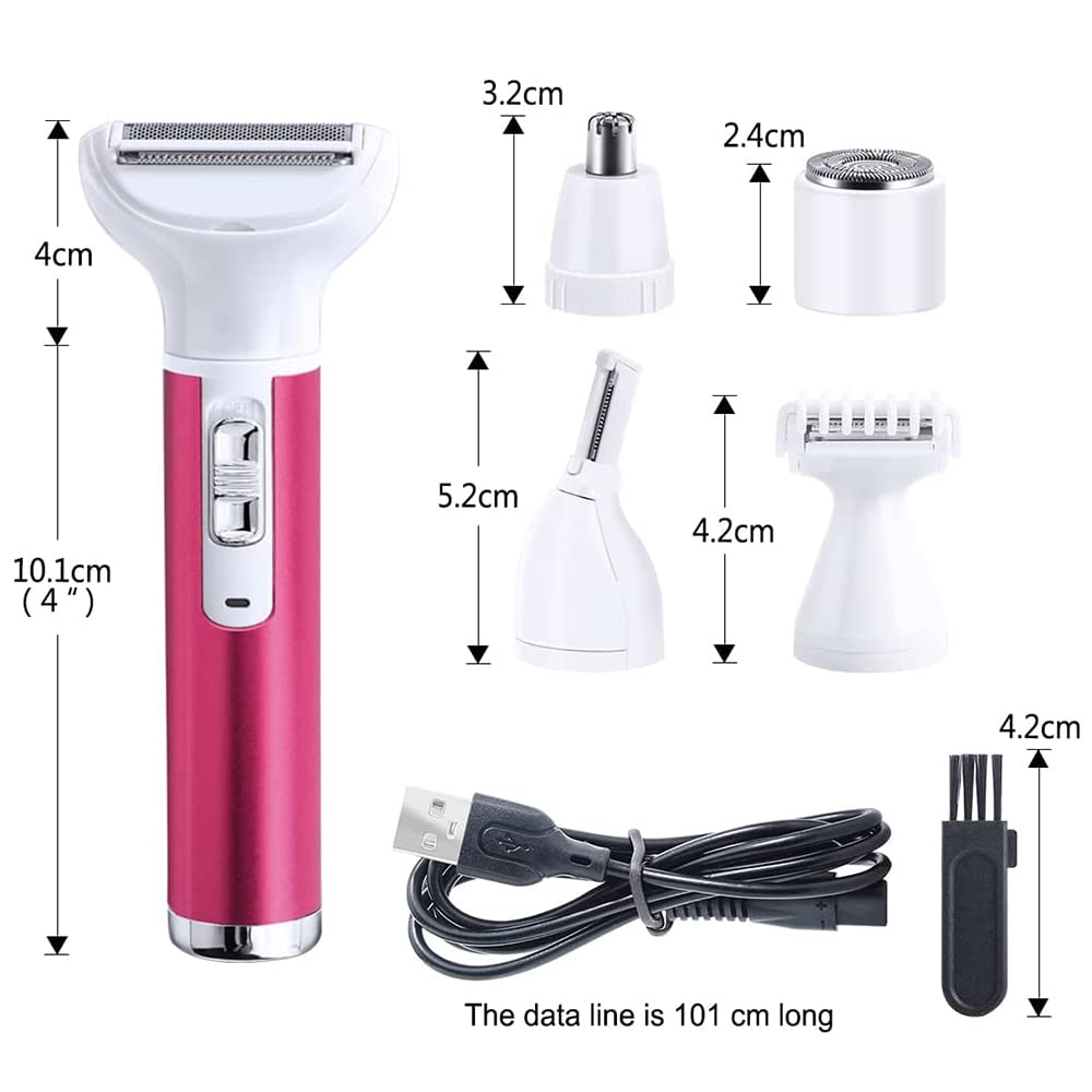 5 in 1 Electric Razor for Women Removal for Body Nose Hair Trimmer Face Shavers Eyebrow Legs Armpit Bikini Area Pubic Underarms Painless Rechargeable Portable Facial Hair Removal
