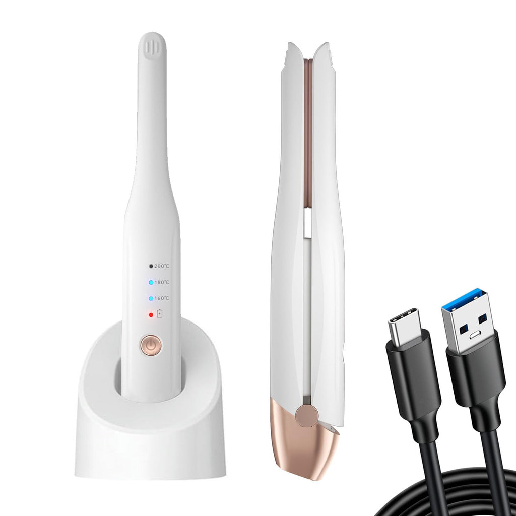 Cordless Hair Straightener and Mini Curling Iron 2 in 1, Small Flat Irons for Short Hair, Ceramic Tourmaline Mini Hair Straightener, Fast Heating, 3 Temperature Settings, Auto Shut-Off (White)