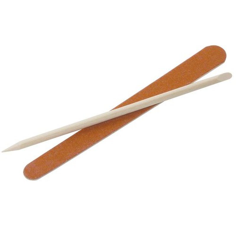 ForPro Professional Collection Emery Board & Birchwood Cuticle Stick Kit, 4.5” Cuticle Pusher and 150/180 Grit Nail File for Manicures and Pedicures, Individually-Wrapped, 200-Count