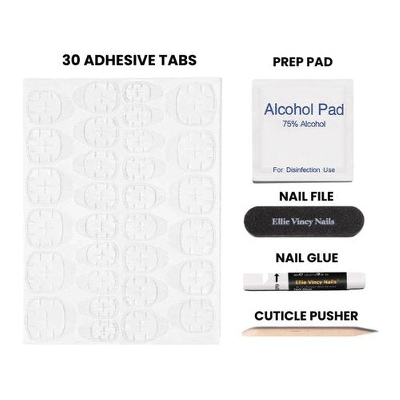 Ellie Vincy Press On Nails - Classic White French Tip, Short Almond Shape, Reusable Nails in 15 Sizes - 30 Nail Kit with Glue and Sticky Tabs
