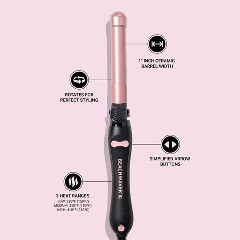 Beachwaver Co. B1 Rotating Curling Iron - Automatic 1" Ceramic Wand for Effortless Waves | Travel-Friendly, Midnight Rose