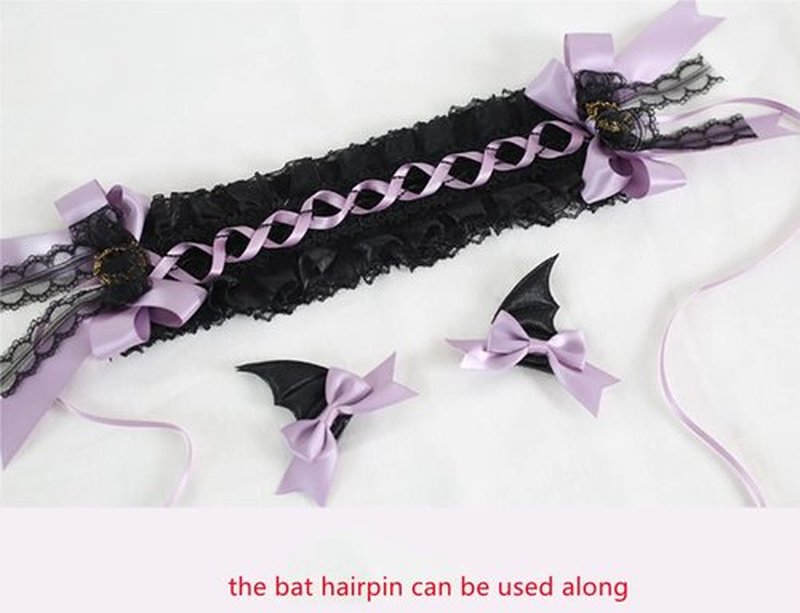 CoBtee Gothic Lolita Headdress Lace Devil Horns Headbands Hair band Hair Accessories Headwear Halloween Party (bat Headbands/white)