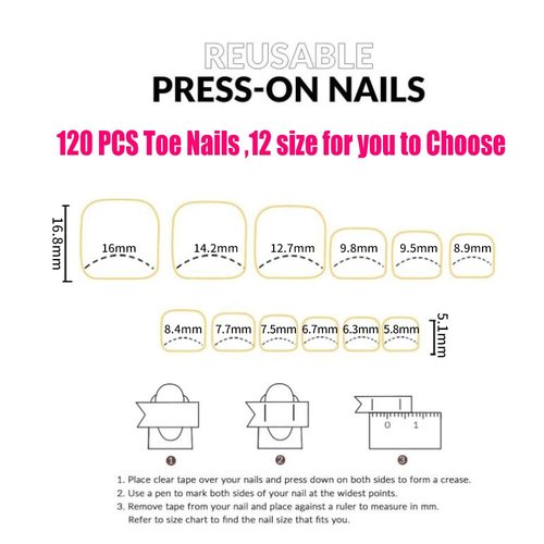 SWRITATSK Press On Toe Nails,French Press On Toenails For Women,Square Toe Nail Press Ons Toe Nails,120Pcs Toe Nail Tips,12 Sizes Ombre Pink Wearable Full Cover Fake Toenails,False Nails Gel Toe Nails