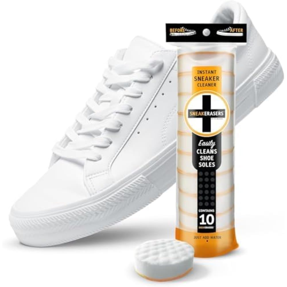 SneakERASERS Instant Sneaker Cleaner, Premium Shoe Cleaning Kit for Sneakers, Dual-Sided Sponges, Effective for Tennis Shoes & Women Men Sneakers, Gentle Rub Design (10 Pack)