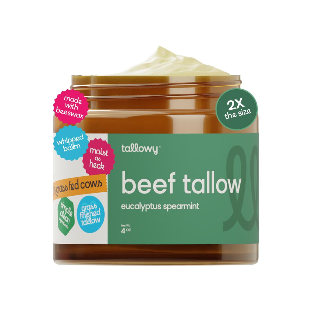 100% Grass-Fed Beef Tallow Balm for Skin – Non-Toxic Whipped Moisturizer for Face & Body – Soothes Dry, Sensitive Skin & Eczema – Eucalyptus Spearmint (4 oz)