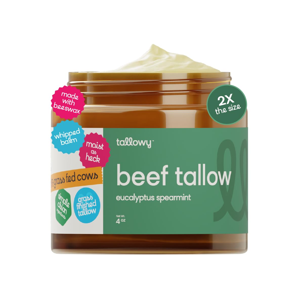 100% Grass-Fed Beef Tallow Balm for Skin – Non-Toxic Whipped Moisturizer for Face & Body – Soothes Dry, Sensitive Skin & Eczema – Eucalyptus Spearmint (4 oz)