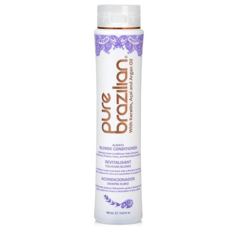 Pure Brazilian Always Blonde Conditioner with Keratin, Acai & Argan Oil, Purple Conditioner for Color-Treated Hair, Sulfate-Free, 13.5 Fl Oz