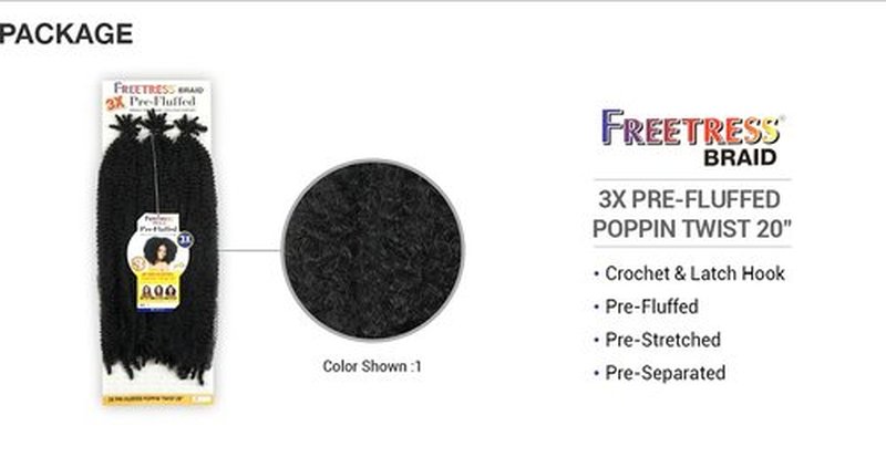SHAKE N GO Freetress Synthetic Crochet Braid 3X PRE-FLUFFED - POPPIN TWIST 20 inch (1B Off Black), 1-PACK