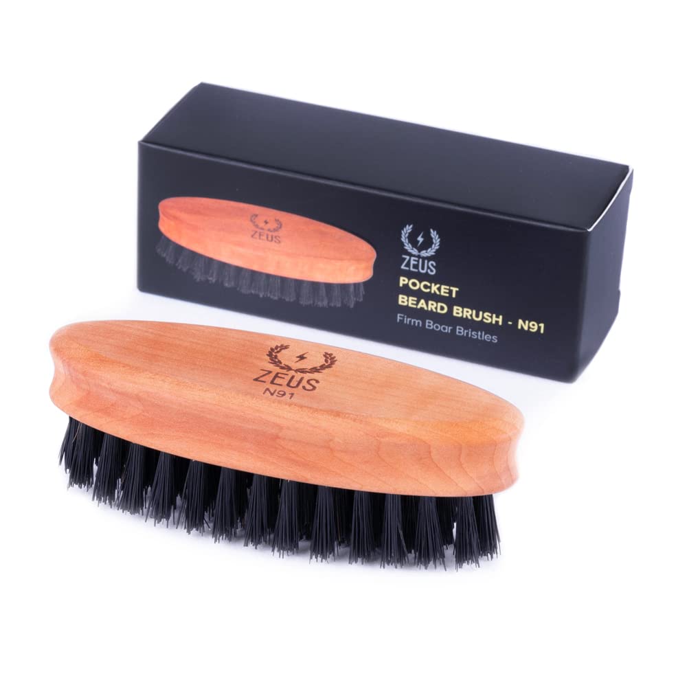 ZEUS 100% Boar Bristle Pocket Beard Brush for Men, Travel Beard Hair Brush - Made in Germany