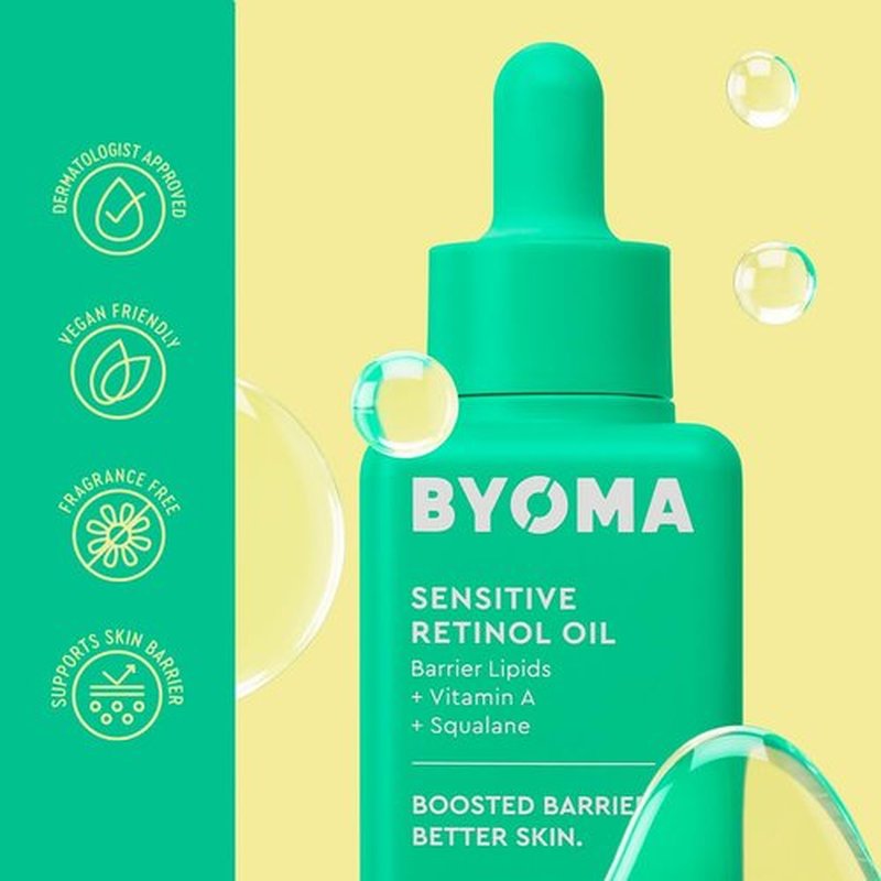 BYOMA Sensitive Retinol Oil - Face Treatment with Squalane & Vitamin A - Ideal for Sensitive Skin - Barrier Repair - 1.01 Fl. Oz