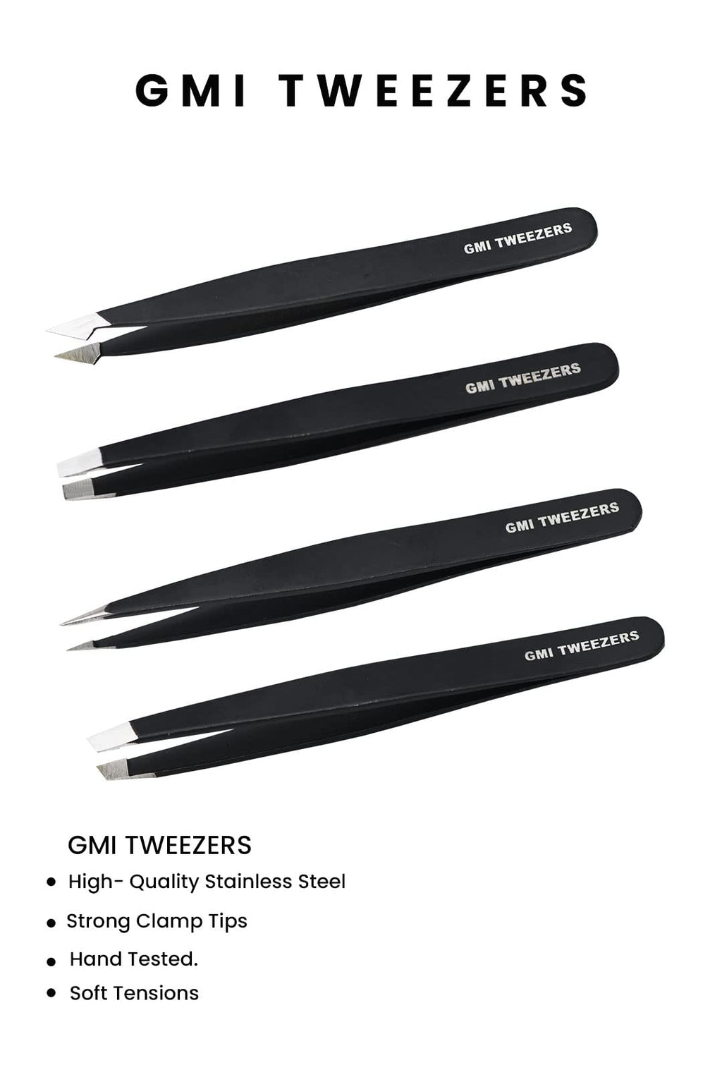 Professional Eyebrow Tweezers Set of 4 – Stainless Steel Precision Tweezers Kit for Facial Hair Removal, Ingrown Hair, Splinter & Eyebrow Shaping for Women & Men