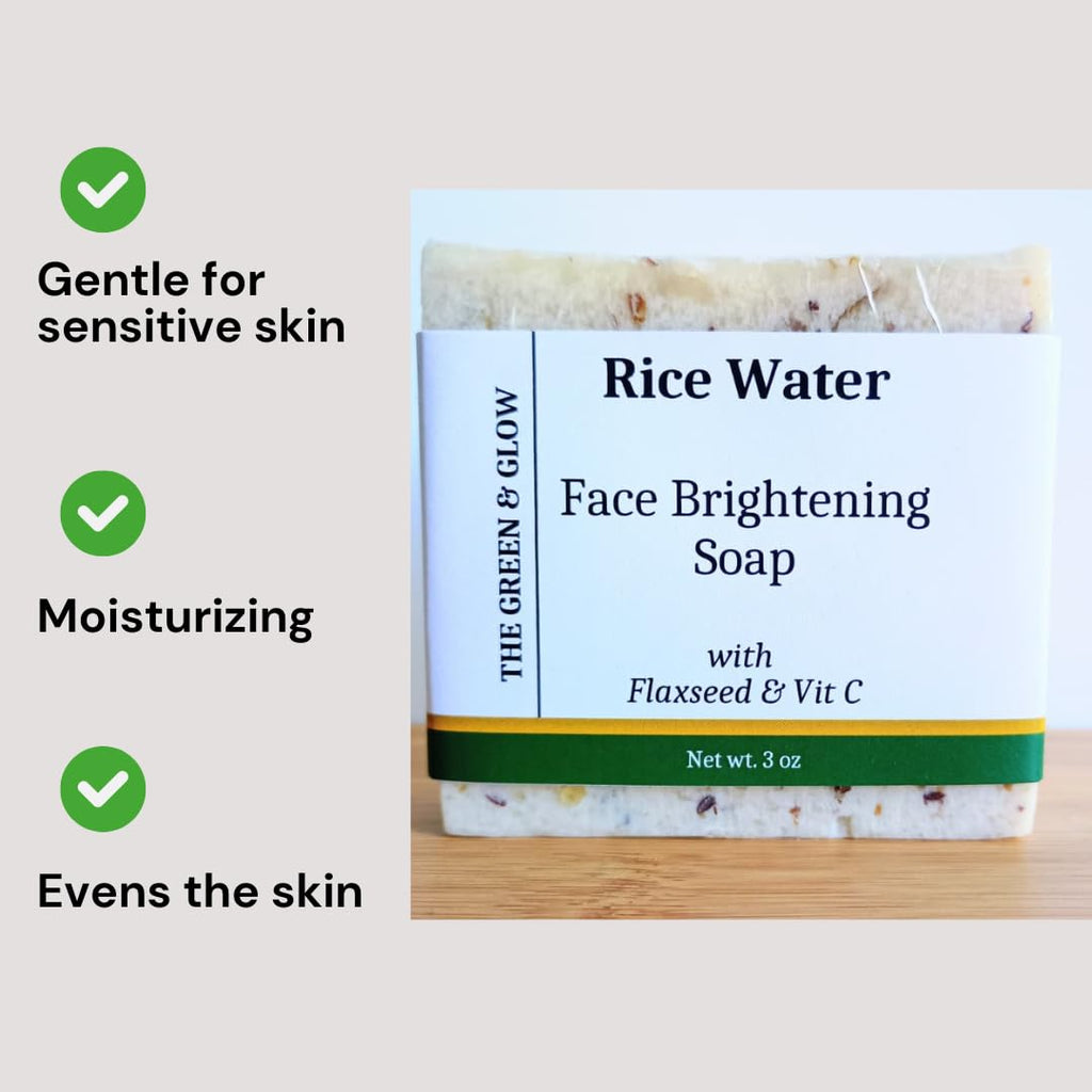Rice Water Face & Body Soap Bar with Flaxseed & Orange Peel, Oatmeal Soap Base, Gentle Cleansing Bar for Daily Skin Care, Rose scent, 4 oz
