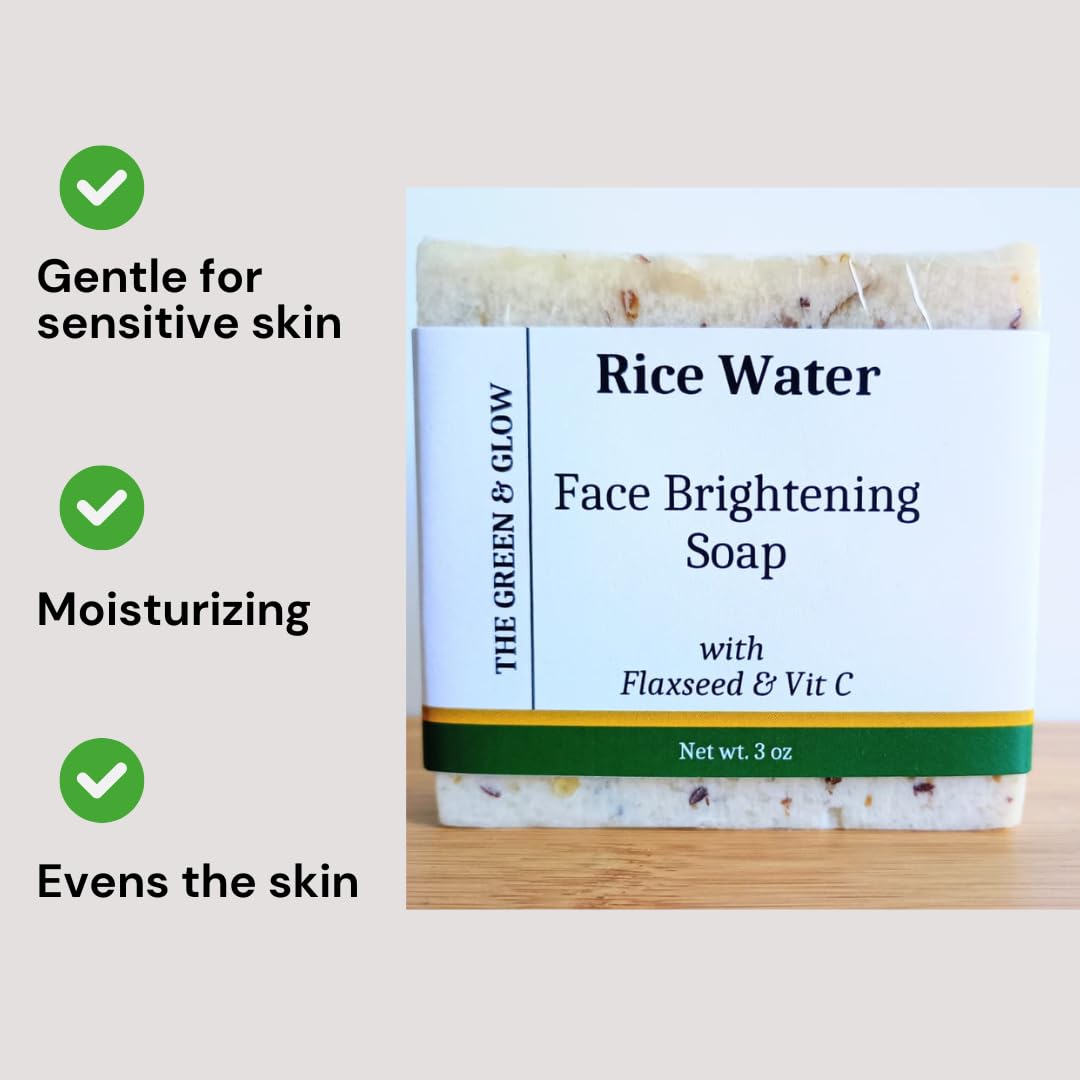Rice Water Face & Body Soap Bar with Flaxseed & Orange Peel, Oatmeal Soap Base, Gentle Cleansing Bar for Daily Skin Care, Rose scent, 4 oz