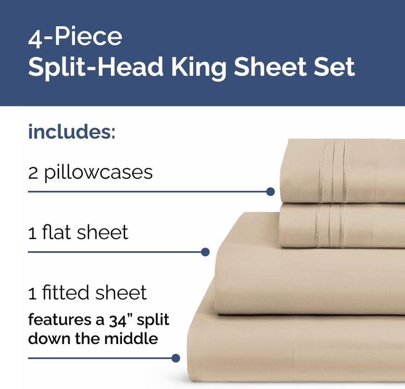 Flex Top Split Head King Sheet Set - Comfy Cooling Bed Sheets for All Ages - Ultra-Soft, Deep Pockets - Oeko-Tex Certified, Wheat