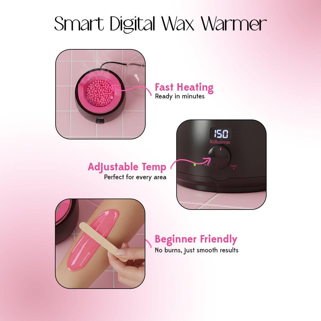 KoluaWax Premium Waxing Kit for Women - Hot Melt Hard Wax Warmer for Hair Removal, Eyebrow, Bikini, Legs, Face, Brazilian Wax - Machine, 4-Pack Beads, Accessories, Sand