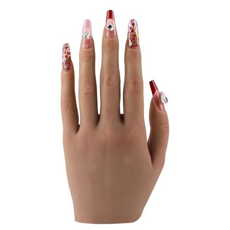 Practice Silicone Hand Female Mannequin Life Size Hand as Sketch Nail Practice Hands Jewelry Ring Glove Watch Display with Nail 18cm (Left hand, Light brown)