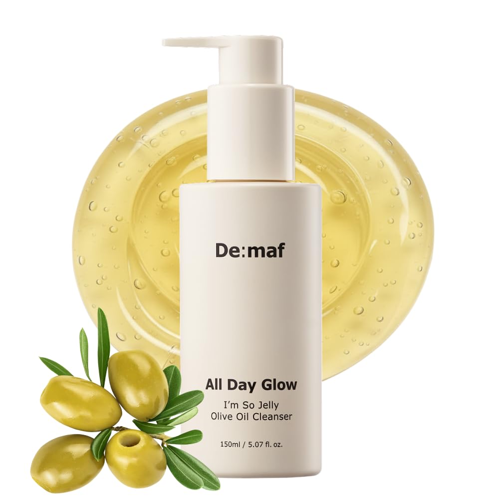 De:maf All Day Glow I'm So Jelly Olive Oil Cleanser, 75% Olive Oil, Jelly-like Makeup Remover for Pore Cleanse, Suitable for Sensitive Skin, Korean Skincare (150ml, 5.07, Fl Oz)