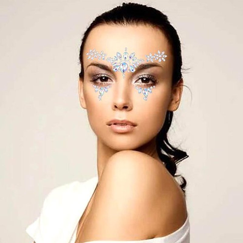 Blindery Rhinestone Mermaid Cross Chest Gem Crystal Eyes Face Stickers Jewels Body Rave Festival Party Face Jewelry for Women and Girls 2PCS