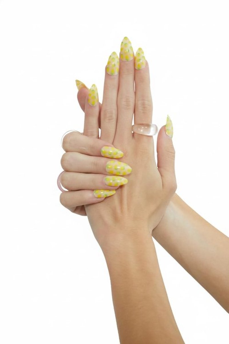 PaintLab Press-On Nails Manicure Kit, Limoncello - Almond, 24-Piece Set, Long-Lasting Fake Nails with Glue, File, Prep Pad & Cuticle Stick