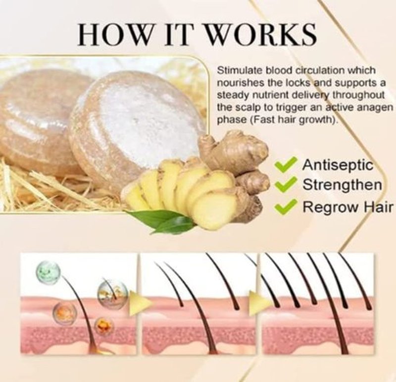 Ginger Shampoo Bar for Hair Regrowth and Anti-Dandruff - 2 Pack Natural Organic Soap for Hair Growth and Anti-Itching