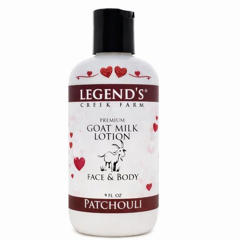 Legend's Creek Farm Goat Milk Lotion - Deeply Moisturizing Body Lotion with Shea Butter & Aloe - 9 oz, Handmade in USA (Patchouli)