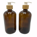 2PCS 500ML/16.6 oz Empty Refillable Brown Glass Pump Bottles Container Holder Vials Pot Storage with Bamboo Screw Pump Head for Bath Shower Shampoo Hair-Conditioner Cleanser Makeup Liquid