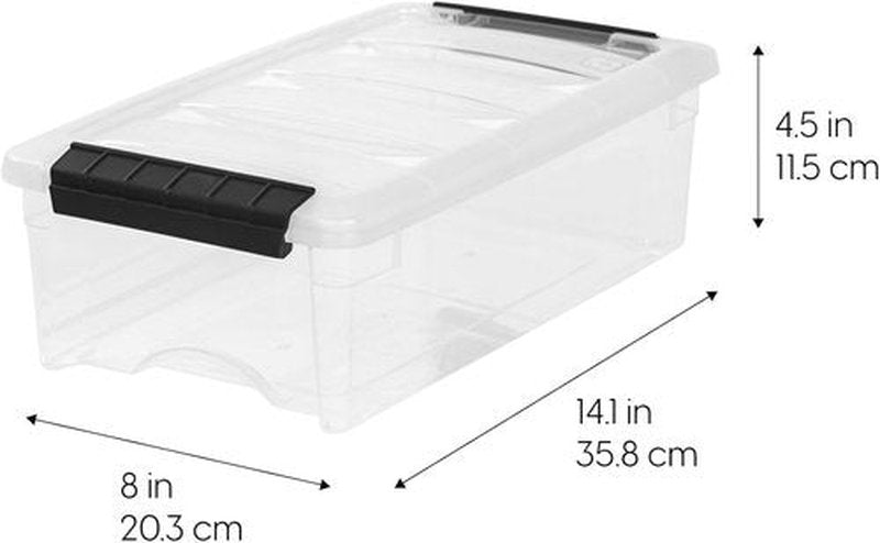 IRIS USA Stackable Plastic Storage Bins - BPA-Free, Durable 6 Quart Containers with Lids | Clear/Black, 3 Pack