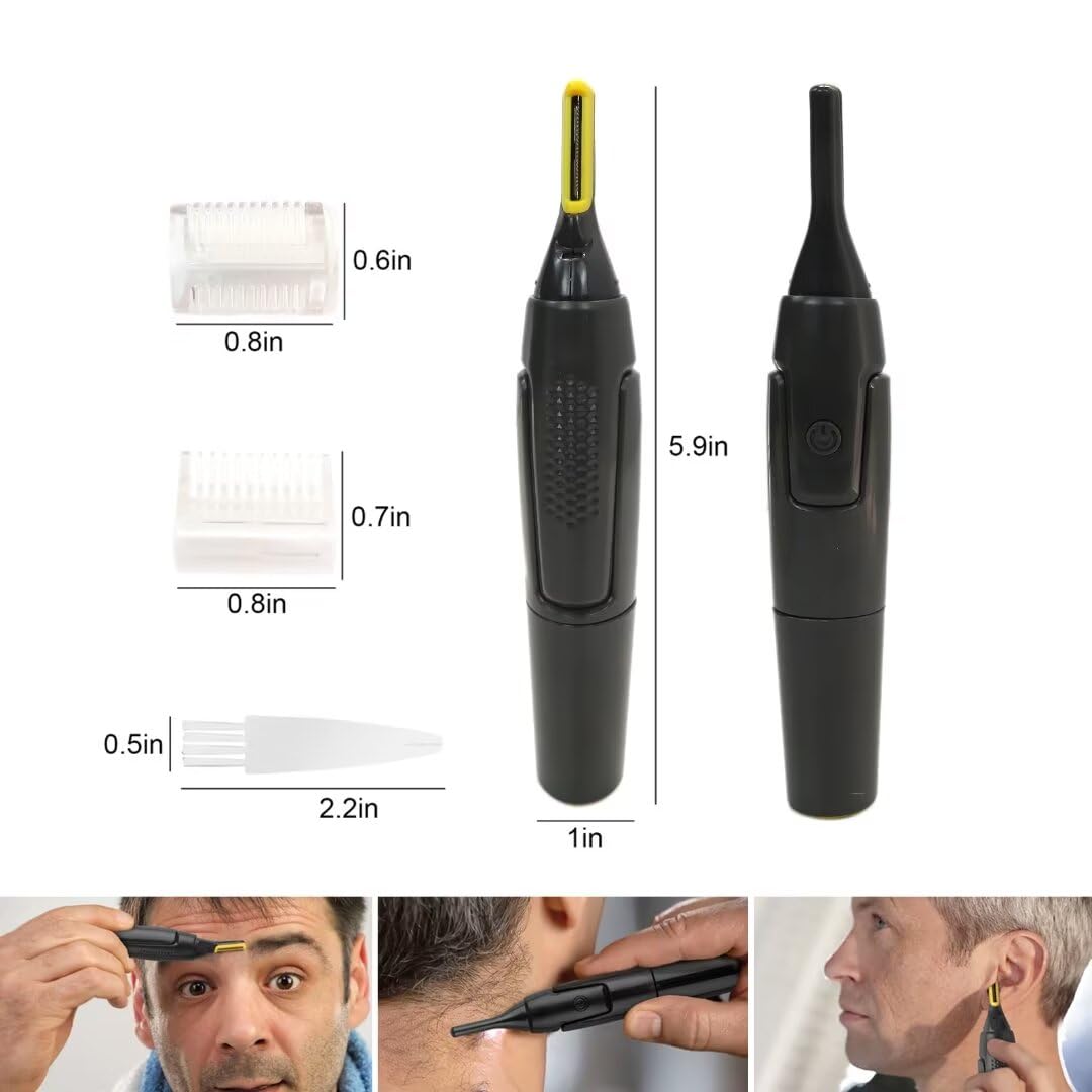 USonline911 Electric Nose Hair Electric Nose Ear Hair Trimmer Rechargeable Ear Face Eyebrow Shaver Automatic Shaving 2 x Brush Heads & 1 x Hair Brush 5.91x0.98in Gray Non-Slip G rip