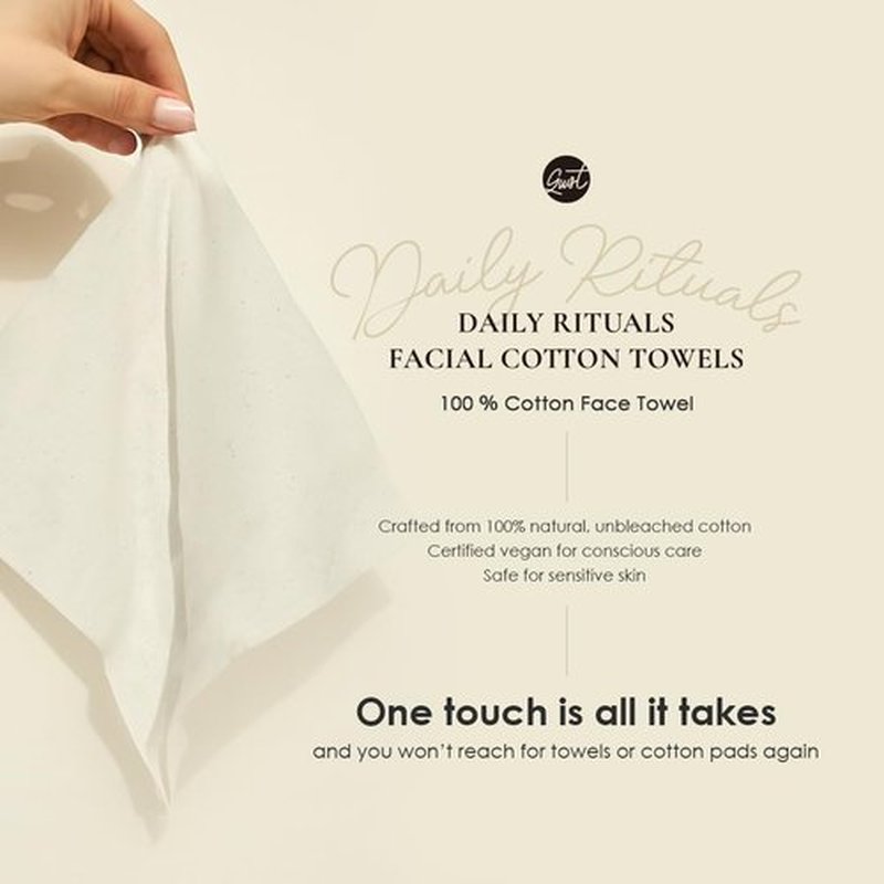 glowiest Daily Ritauls Facial Cotton Towels - Large Essentials, Biobased Face Towel, Disposable Face Towelette, Makeup Remover Dry Wipes, 1 Pack, 80 Ct