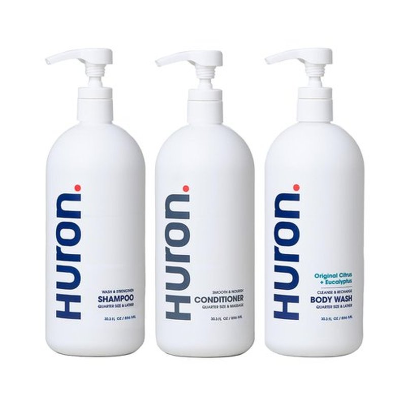 Huron Shower Kit - Hydrating Shampoo, Conditioner & Body Wash | Citrus & Eucalyptus Scent, 30.3 fl oz (Pack of 3)