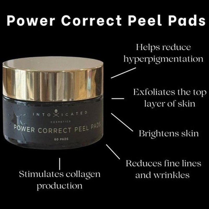 Intoxicated Cosmetics Power Correct Peel Pads - Exfoliating Treatment for Fine Lines & Wrinkles | Brightening with Niacinamide & Green Tea Extract