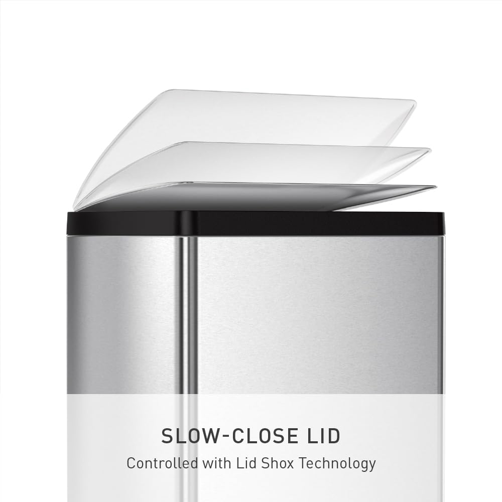 simplehuman 38 Liter / 10 Gallon Rectangular Kitchen Step Trash Can, Brushed Stainless Steel