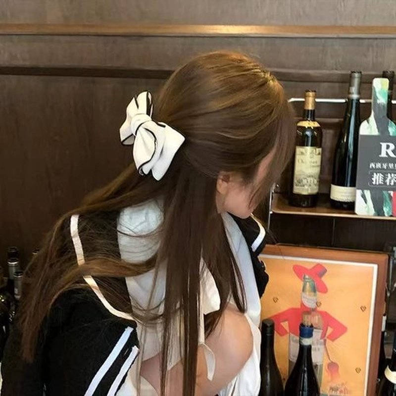 Rugelyss 2 PCS Big Hand-made Grosgrain Ribbon Solid Color Black and White Hair Bows Spring Clip Hair Accessories for Girls or Women