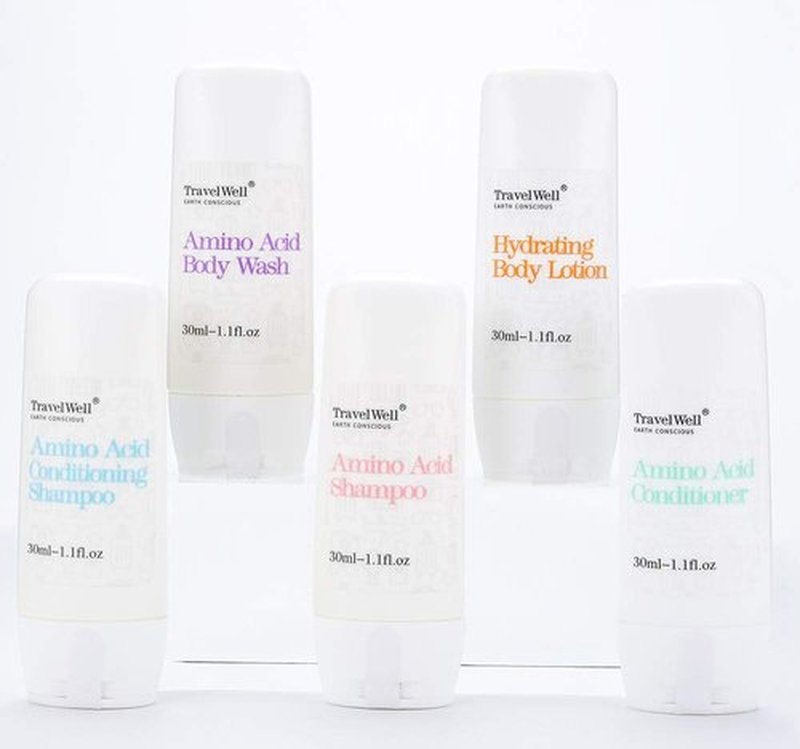 Travelwell Individually Wrapped Shampoo & Conditioner 2 in 1, Body Lotion, and Travel Soap Set | 25 Bottles + 25 Bars | Bulk Hotel Toiletries
