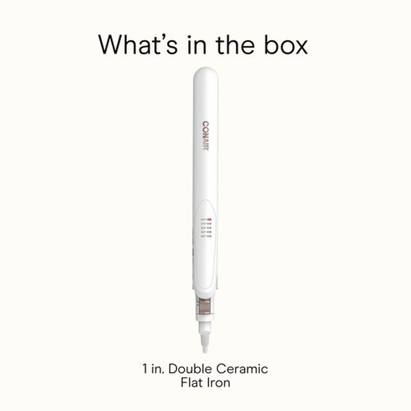 Conair Double Ceramic Flat Iron, 1-Inch Flat Iron Hair Straightener with Claw Clip, 5 Heat Settings, Extra-Long Floating Plates, White