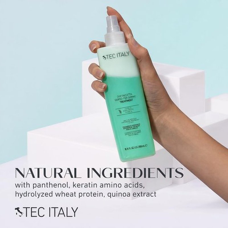 Tec Italy Due Faccetta Giorno per Giorno Two-Phase Leave-In Treatment 300 ml, for Damaged Hair, Restores Moisture, Softens & Improves Manageability, 10.14fl oz (300 ml)