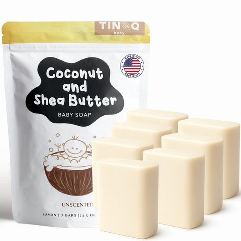 TINOQ Fragrance Free Baby Bar Soap for Sensitive Skin | Unscented Natural soap bar for toddlers kids adults with gentle skin | Organic ING | Made in USA | 7 Bars (3.5 oz Each)